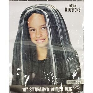 Child Costume Witch Wig Black w/White Streak Halloween Costume Play Party